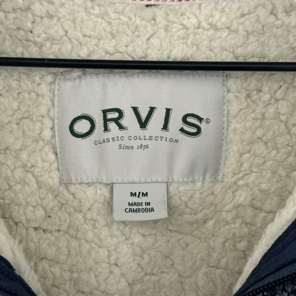 Men’s Orvis Sherpa Lined Pullover 1/4 Neck Sweater Navy Blue Classic Fit | Sz M - Picture 7 of 7